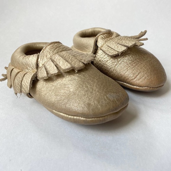 MOCCASIN Gold Leather Fringe Soft Sole 12-18 - Picture 2 of 10